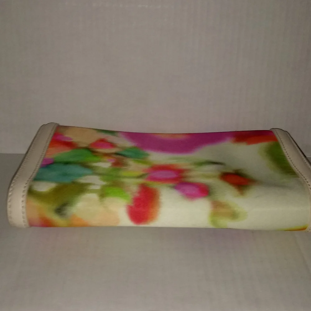 KATE SPADE MULTI COLOR SATIN CLUTCH WITH LEATHER TRIM - Picture 5 of 13